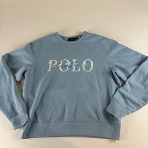 Polo Ralph Lauren Sweatshirt Youth Large Blue Logo Pullover Women's Small‎ Boxy